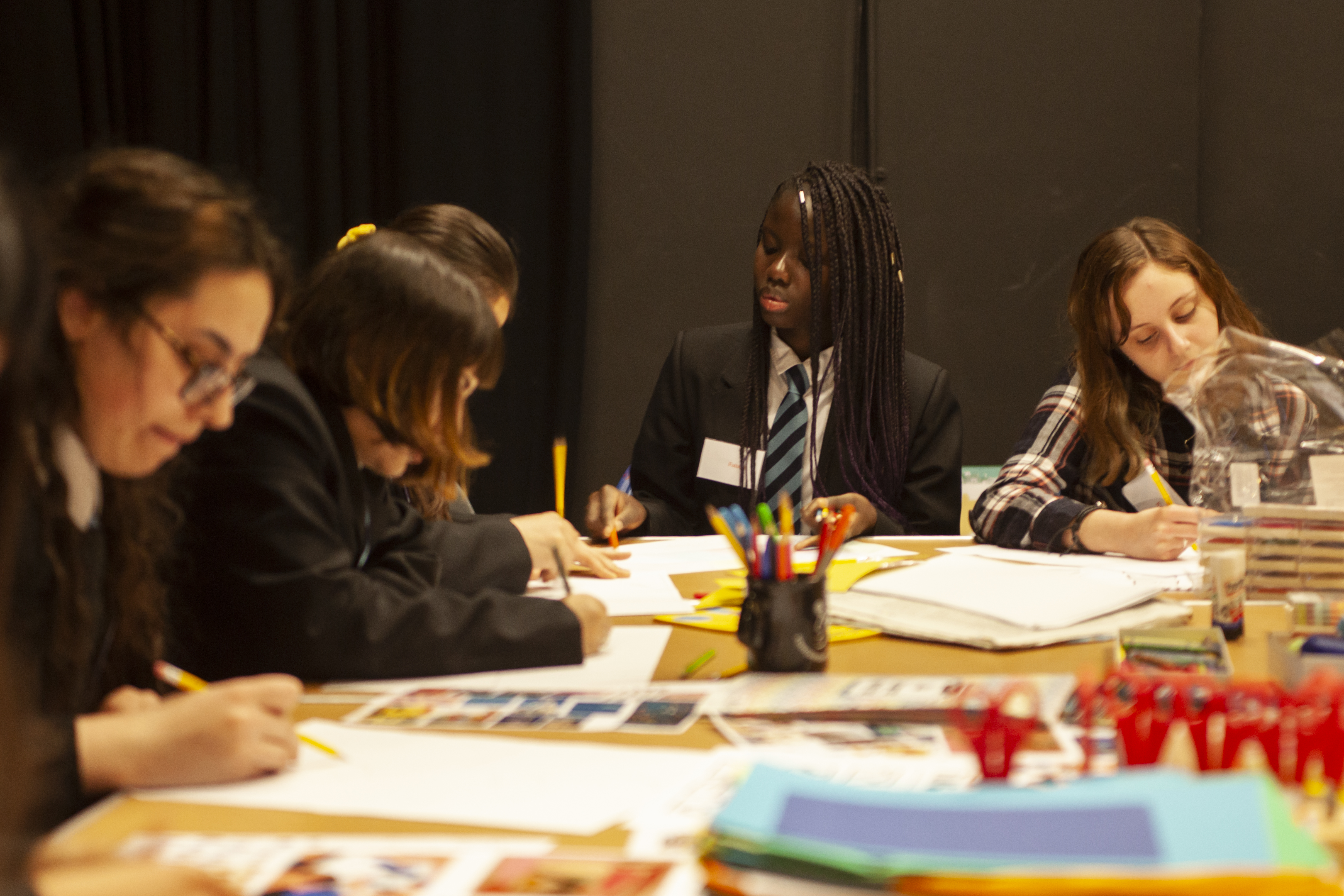 Pupils make art during a school event at North Edinburgh Arts