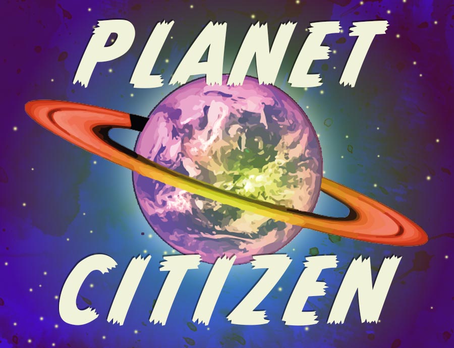 A cartoon image of a planet with the words Planet Citizen
